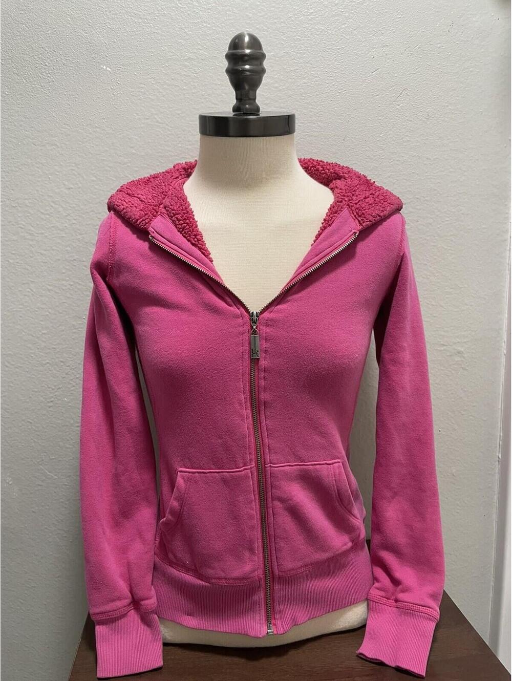 Vintage Y2K Kira Hot Pink Zip Up Hoodie Sherpa Lined Xs